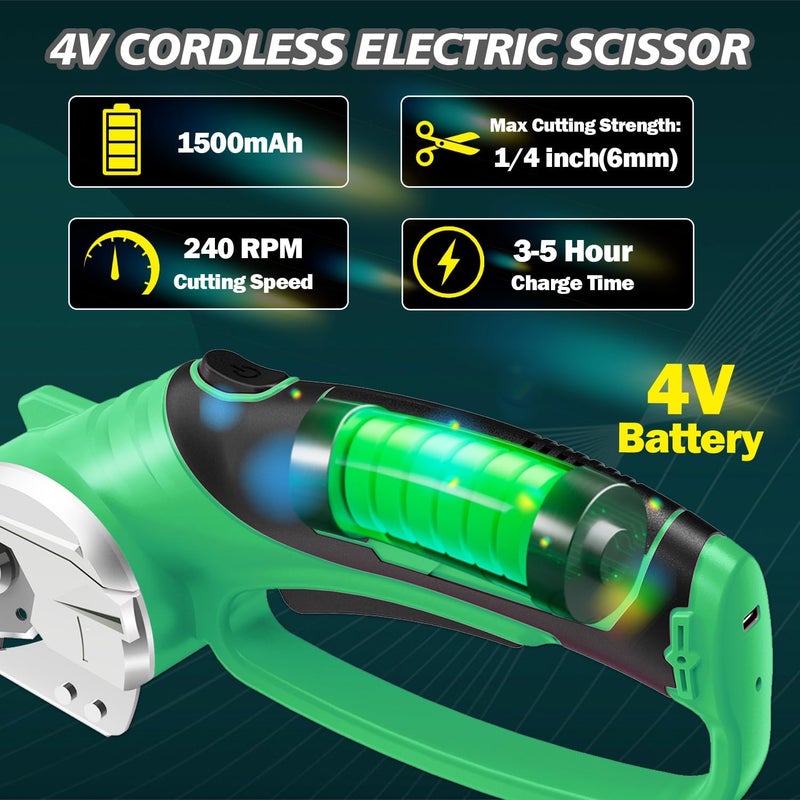 Mershca Cordless Electric Scissors, 4V Rechargeable Box Cutter & Cardboard Cutter with Titanium Blade, LED Light, Safety Lock - Rotary Cutter for Fabric, Leather, Plastic, Crafting, Sewing(Bright Green) - Image 3